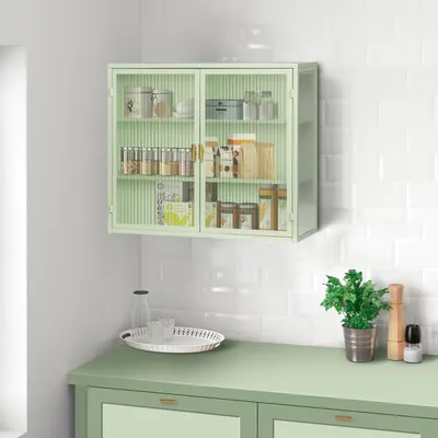 Produktbild von Sweiko 70CM Glastüren Moderner zweitüriger Wandschrank mit dreistufiger Lagerung für Eingangsbereich Wohnzimmer Badezimmer Esszimmer(Green)