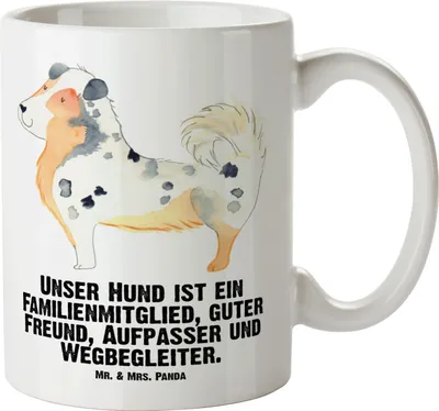 Produktbild von Mr. & Mrs. Panda Pott Hund Australien Shepherd - Weiß - Geschenk, Teebecher, Große Tasse, Familie, Sprüche, Keramiktasse, jumbotasse, Riesenkaffeetasse