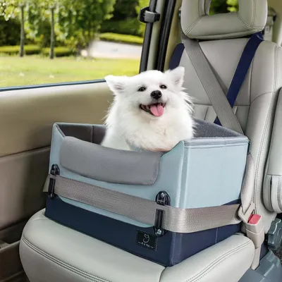 Immagine prodotto di Seggiolino per auto per cani di piccola taglia, pieghevole e lavabile, colore blu, taglia S