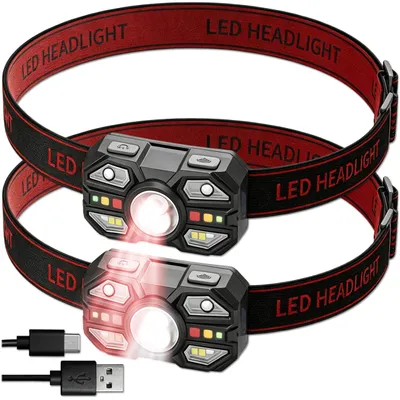 Produktbild von KRUMAD LED Stirnlampe 2er Set, wiederaufladbare Kopflampe mit 400 mAh Akku, Stirnleuchte für Arbeit, Freizeit, Reparatur und Outdoor