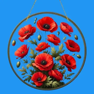 Produktbild von GKA XL Sonnenfänger Mohn 20 cm Buntglas Lichtfänger Fensterbild Fenster Fensterschmuck Fensterdeko
