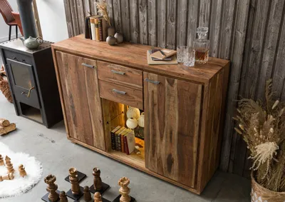 Produktbild von MASSIVMOEBEL24 Highboard Akazie 145x40x101 natur lackiert BARK #114