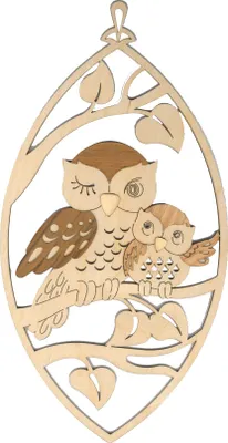 Produktbild von Drechslerei Kuhnert - Fensterbild Eule mit Oval - Frühlingsmotiv aus schönem Holz - 17x28cm - zum Dekorieren von Türen, Wänden oder Schränken
