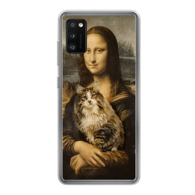 Produktbild von MuchoWow® Handyhülle Schutzhülle Hülle für Samsung Galaxy A41 Mona Lisa - Katze - Leonardo da Vinci - Vintage - Kunstwerk - Alte Meister - Gemälde Silikon Softcase Handy Hülle - Mobiltelefon