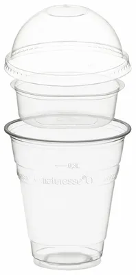 Produktbild von 50x Trinkbecher 300ml + Domdeckel ohne Loch + Einsatzbecher Ø 96mm (PLA)