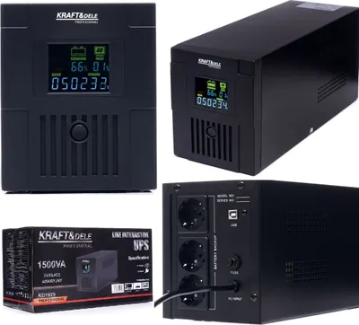 Produktbild von KRAFT&DELE | USV für Computer, 1500VA, LCD, Unterbrechungsfreie Stromversorgung für PC, Line Interactive, AVR, 5 Ausgängen, Maximale Autonomie