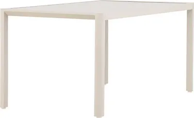 A simple, clean shot of a beige dining table.