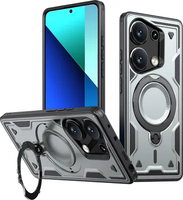 Obrázek produktu pro Dvouvrstvé pouzdro pro Xiaomi Redmi Note 13 Pro 4G/Poco M6 Pro 4G, magnetické vojenské ochranné pouzdro s kovovým kroužkem a stojánkem Šedá