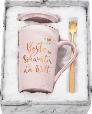 Produktbild von Tasse Geschenk Beste Freundin Geburtstagsgeschenke, Personalisierte Marmor Tasse Geschenk für Freundin - Keine Schwestern durch Blut, sondern Schwestern durch Herz - Beste Freunde Geschenk 400 ml Rosa