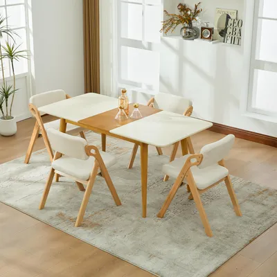 Produktbild von Klappstühle mit gepolsterten Sitzen aus Massivholz (Buche), stapelbare Esszimmerstühle (4-Set), als Zusatzstühle für Küche, Büro, Hochzeit, Party, Picknick.Beige Beige