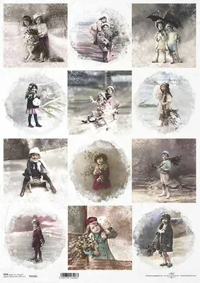 Immagine prodotto di Carta di riso per decoupage A3 ITD-1102L Bambini d'inverno vintage