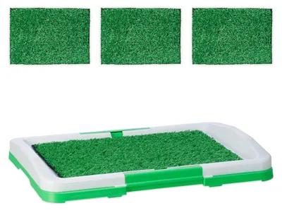 Obrázek produktu pro Relaxdays Trávníková podložka pro psy, toaleta pro štěňata do bytu, 4x trávníková podložka, VxŠxH: 5,5 x 45,5 x 33 cm, plast, bílá/zelená