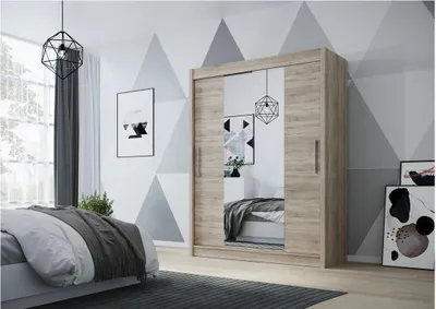 Produktbild von Easy4You D2 120 cm Trüffel Schiebetüren Kleiderschrank 120x200x58 cm mit Spiegel - Schlafzimmermöbel, Aufbewahrung - Mehrzweckschrank