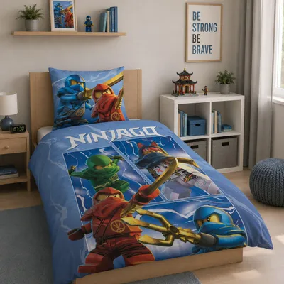 Produktbild von Lego Ninjago Bettwäsche 2-teilig 135x200 80x80 cm aus 100% Baumwolle mit Reißverschluss