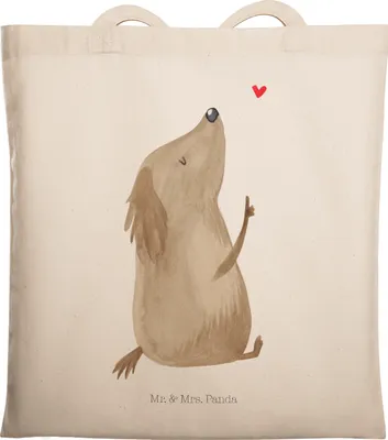 Produktbild von Mr. & Mrs. Panda Einkaufstasche Hund Liebe - Transparent - Geschenk, Sprüche, Baumwollbeutel, Herz, Hunde, Shopping Tasche, Laptoptasche, Jutebeutel
