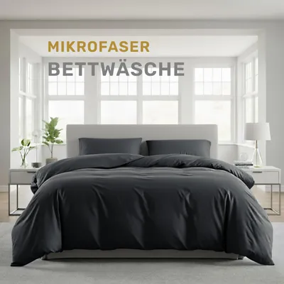 Produktbild von Lavea® Bettwäsche 135x200 cm, 4-teilig, 2 Bettbezüge 135x200 cm, 2 Kissenbezüge 80x80 cm, Mikrofaser, weich, atmungsaktiv, hypoallergen, Markenreißverschluss, Bettwäsche-Sets Anthrazit