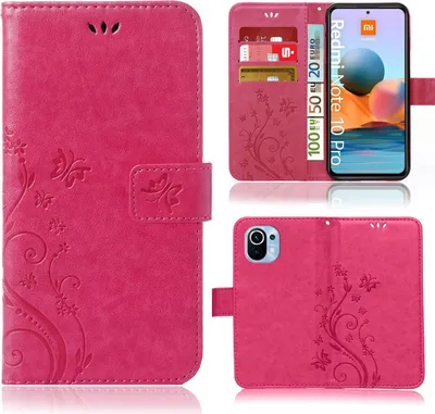 Produktbild von Handy Tasche für Xiaomi Redmi Note 10 Pro / Note 10 Pro Max  Schutz Hülle Handyhülle mit Blumenmuster Klapp Hülle mit Standfunktion und Kartenfächer Farbe: Pink