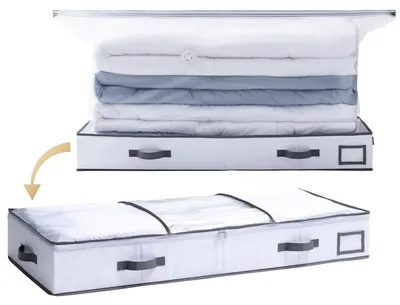 Image de Sac de rangement sous lit 2 en 1, gris/blanc, dimensions : 105 x 43 x 15 cm