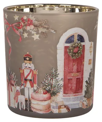 Produktbild von Clayre & Eef Teelichthalter Ø 7x8 cm Grau Glas Weihnachten
