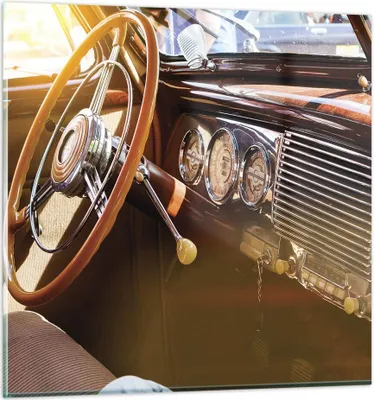 Produktbild von Bilder auf glas - Einteilig - Auto Retro Vintage - 30x30cm - Glasbilder - Wandbilder - Bilder - zum Aufhängen bereit - Wanddekoration aus Glas - Glas Bilder - Wandbild auf Glas - GAC30x30-4939