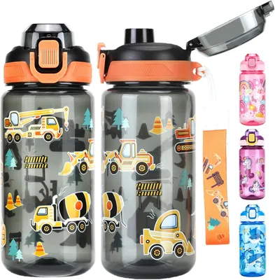 Produktbild von Kinder Trinkflasche 600 ml, Sportwasserflasche, BPA-frei, Flip-Top-Deckel, für Schule