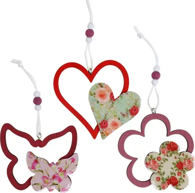Produktbild von Frühlingsanhänger Holzdeko Schmetterling Herz Blume 6St, Blumenmuster Deko, 6 Stück