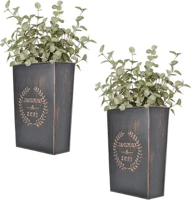 Produktbild von Metallene Wandpflanzenschalen für Pflanzen oder Blumen | Rustikale Landhauswandvase | Innen-/Außen-Farmhaus- Dekor-Set aus 2 Stück