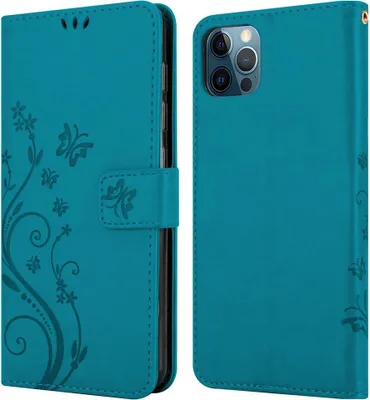 Produktbild von Cadorabo Hülle für Apple iPhone 12 PRO MAX Schutz Hülle in Blau Schutzhülle Handy Hülle Etui Case Blumen Flower