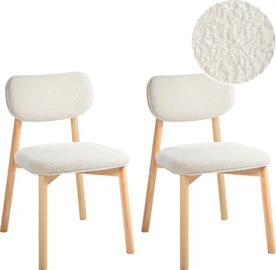 Produktbild von BELIANI Esszimmerstuhl 2er Set Hellbraun Gummibaumholz mit Bouclé Sitzfläche Rückenlehne Beige Gepolstert Teddyfell Optik Küchenstühle Retro Stil