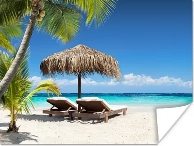 Produktbild von MuchoWow® Poster Strand - Sonnenschirm - Meer 120x90 cm - Wandbild