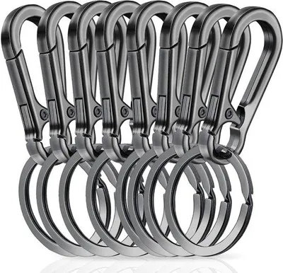 Produktbild von Set aus 8 robusten Karabinerhaken mit Schlüsselring für vielseitige Verwendung