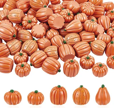 Immagine prodotto di PandaHall, 80 pezzi di mini decorazioni a forma di zucca, 5 stili. Zucche artificiali per la decorazione della tavola durante Halloween e il Ringraziamento. Decorazioni in resina a forma di zucca per la festa del raccolto