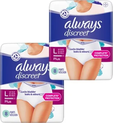 Produktbild von Multipack 2x Always Discreet Inkontinenz-Höschen Für Frauen, L, 8 Stück