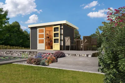 Produktbild von Karibu Gartenhaus Gerätehaus Askola 4 terragrau 302x217x211 cm