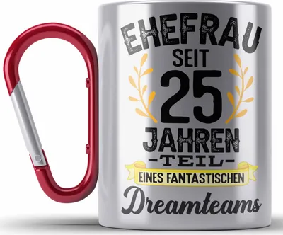 Produktbild von Trendation - Ehefrau 25 Jahre Jahrestag Silberne Hochzeit Jubiläum Hochzeitstag Geschenk Edelstahl Tasse Karabiner Silberhochzeit Geschenke (Rot)