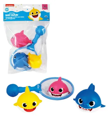 Produktbild von ODS 48822 Baby Shark 3er Set Haie mit Badekescher, blau; rosa; gelb; weiß