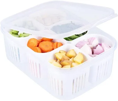 Obrázok produktu pre Sada 7 kusov na skladovanie ovocia a zeleniny – 1 kus: 24,2 x 16 x 8,7 cm + 6 kusov: 7 x 7,3 cm, plast vhodný do kontaktu s potravinami, bez BPA, vzduchotesné viečka