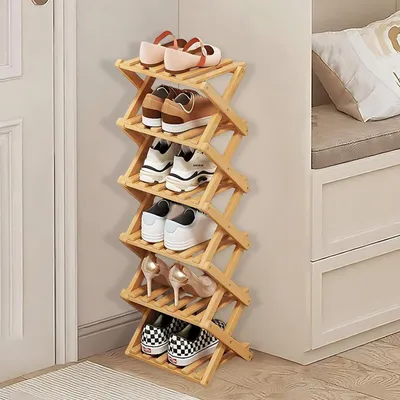 Image de Étagère à chaussures verticale en bambou, 6 niveaux, pliable, couleur naturelle