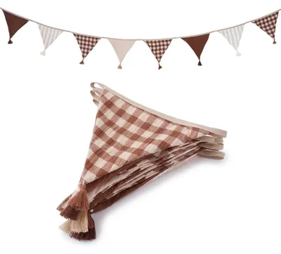 Produktbild von Wimpelkette Kinderzimmer Braun-Beige Karo 2,6 m mit Quasten