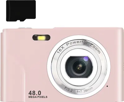 Produktbild von INF Digitalkamera 48MP 16x Zoom, HD-Display, 2.4" IPS-Bildschirm, 32GB Speicherkarte Rosa