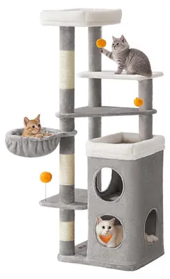 Produktbild von Kratzbaum für Katzen – Katzenhaus – Plüsch-Sisal – 53 x 46 x 152 cm – Taubengrau