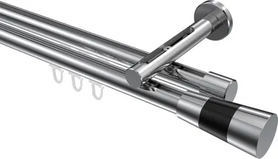 Produktbild von Interdeco Innenlaufstange / Gardinenstange mit Innenlauf Chrom, Typ Siteno Tanara (Konus Bicolor), 20 mm Ø 2-läufig, 320 cm