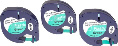 Produktbild von vhbw 3x Schriftband-Kassette kompatibel mit Dymo LetraTag QX50, XR, XM Etiketten-Drucker 4m x 12mm Schwarz auf Grün
