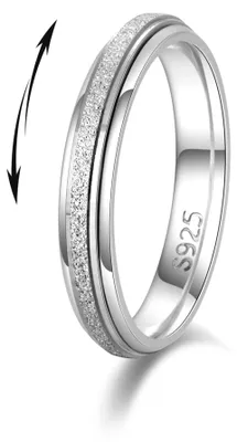 Productafbeelding van Spinnerring van 925 sterling zilver, maat 57, anti-stress ring voor dames en heren