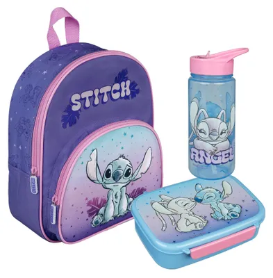 Produktbild von Kindergarten-Set 3-teilig Disney Stitch, Kinderrucksack, Brotdose & Trinkflasche für Mädchen, Rucksack Kinder Kita Vorschule