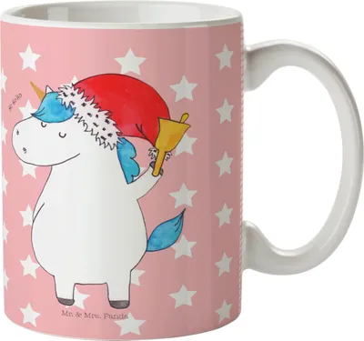 Produktbild von Mr. & Mrs. Panda Pott Einhorn Weihnachtsmann - Rot Pastell - Geschenk, Kunststoffbecher, Plastikbecher, Einhörner, Unicorn, Schokolade, Trinklernbecher, Kindertasse