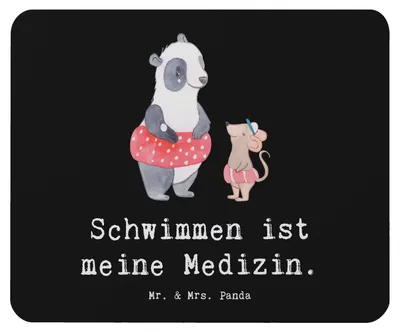 Produktbild von Mr. & Mrs. Panda Mauspad Otter Schwimmen - Schwarz - Geschenk, mousematte, Mouse Pad, laptop mousepad, Schwimmkurs, mausteppich, Wassersport