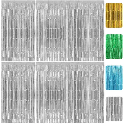 Lametta-Vorhänge Silber, 6 Stück, 100x200 cm, Kunststoff, glitzernd