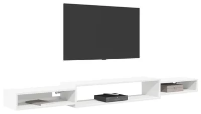 Image de vidaXL Meuble TV mural avec support mural, blanc, 220 x 28 x 21 cm