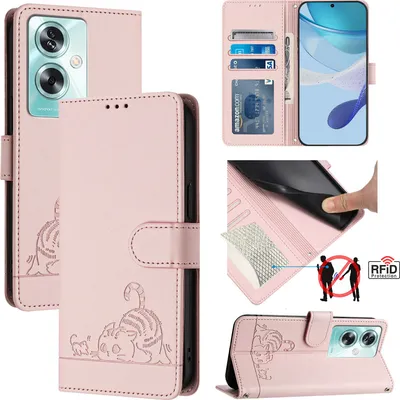 Obrázek produktu pro Kožené pouzdro pro OnePlus Nord N30 SE/Oppo A79 5G, sladká kočka Flip pouzdro s funkcí stojánku a peněženkou Růžový